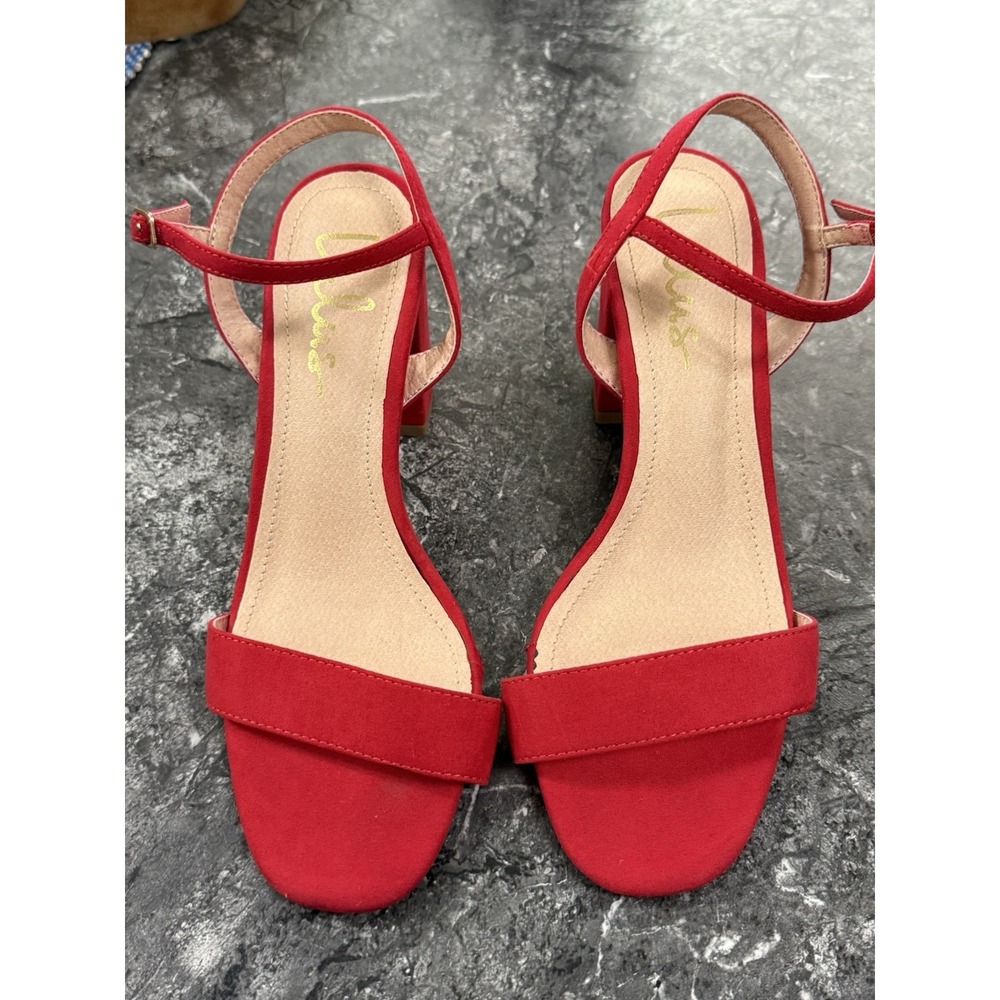 Lulus Womens Faux Suede Ankle Strap Block Heels Red Sz 8 - Picture 2 of 8